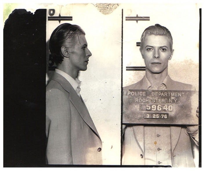 In 1976 David Bowie was arrested in Rochester for pot possession.