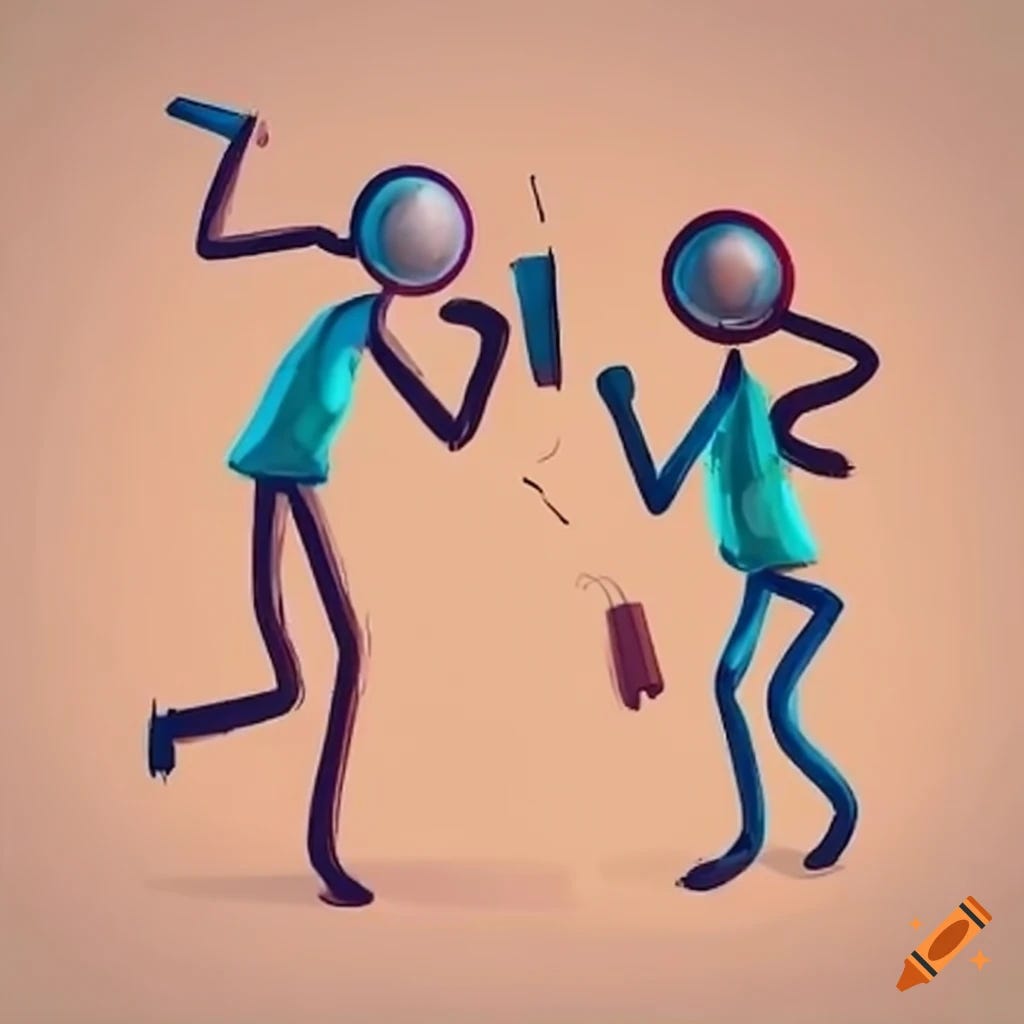 two stick people fighting over communication issues