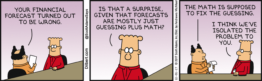 Forecasts Are Guessing Plus Math - Dilbert by Scott Adams