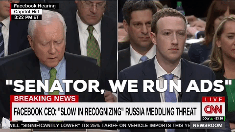 facebook scandal - senator we run ads