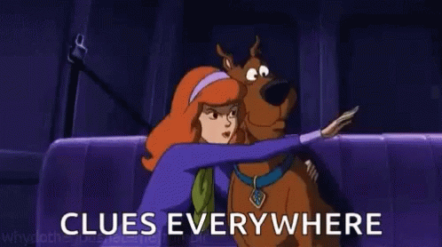GIF: Daphne tells Scooby there are Clues Everywhere.