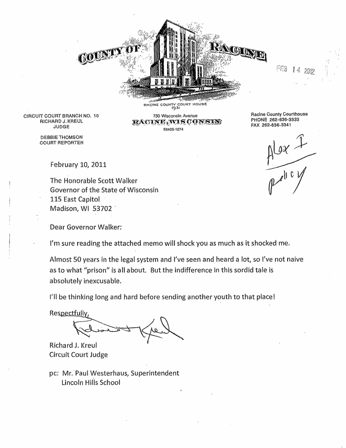 Page 1 of Racine letter