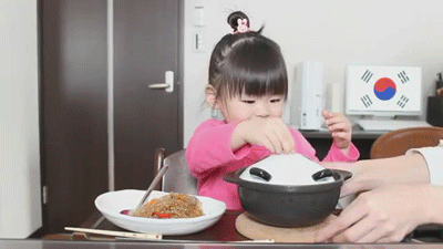cute little korean girl excited about dinner gif | WiffleGif