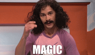 Gif showing a man with curly hair and a moustache waving his fingers mystically with the caption "Magic"