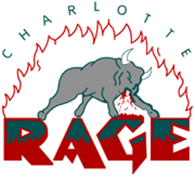 Charlotte Rage Logo Primary Logo (1992-1996) - Charging Bull on script with white flame SportsLogos.Net