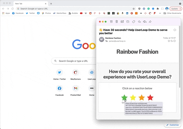 User Clicking on a rating then loading a page in Bubble triggering a workflow.