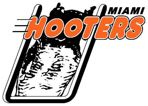 Miami Hooters Logo Primary Logo (1993-1995) - Owl in goalposts with the O's in Hooters for eyes SportsLogos.Net