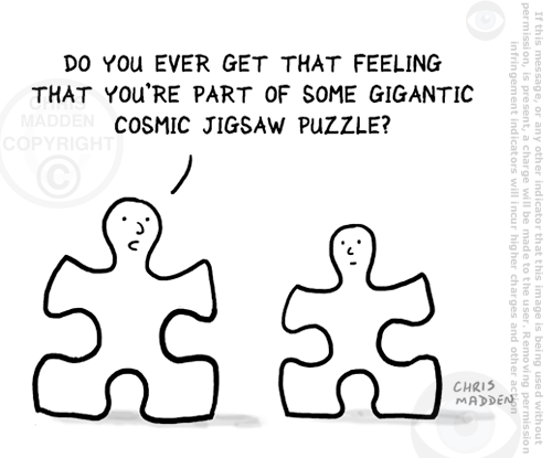 Meaning of life cartoon – cosmic jigsaw puzzle
