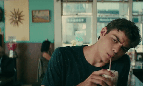 Noah Centineo in "To All the Boys I've Loved Before" smoldering and sucking a milkshake Noah Centineo in "To All the Boys I've Loved Before" smoldering and sucking a milkshake