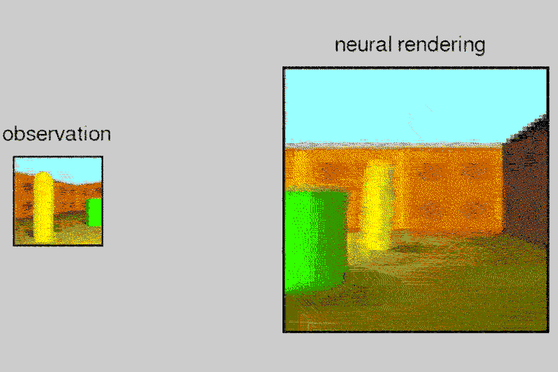   Using a single 2D image that it has never seen before (left), an artificial intelligence program predicts the properties of the surrounding area (right). (2018)  