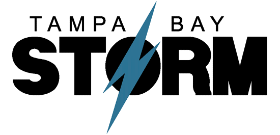 Tampa Bay Storm Logo Primary Logo (1991-1996) - Storm in black with blue lightning in the O SportsLogos.Net