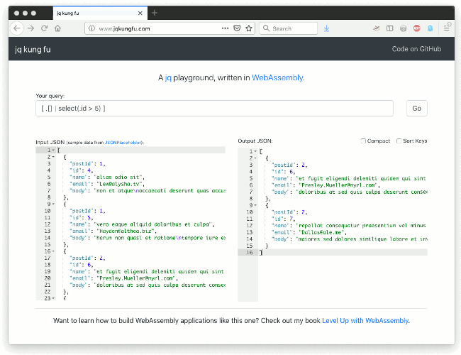 jq WebAssembly browser playground