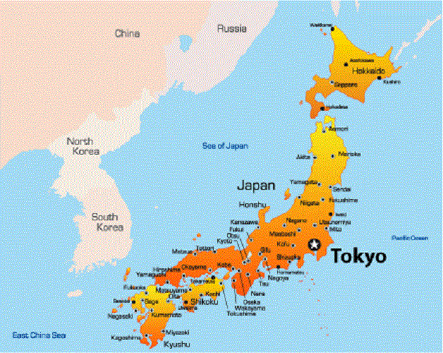 Map of Japan showing the location of its Capital | Japan ...