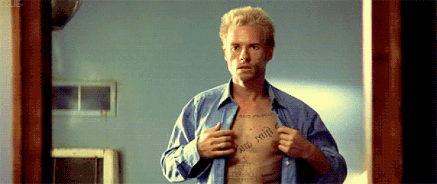 The tattoos Guy Pearce got in "Memento" to remember things he keeps forgetting.