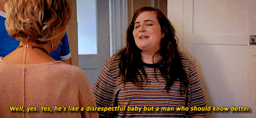 Aidy Bryant in 'Shrill' saying "Well, yes. Yes, he's like a disrespectful baby but a man who should know better." Aidy Bryant in 'Shrill' saying "Well, yes. Yes, he's like a disrespectful baby but a man who should know better."