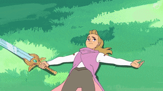 She-Ra and horse lying in the grass