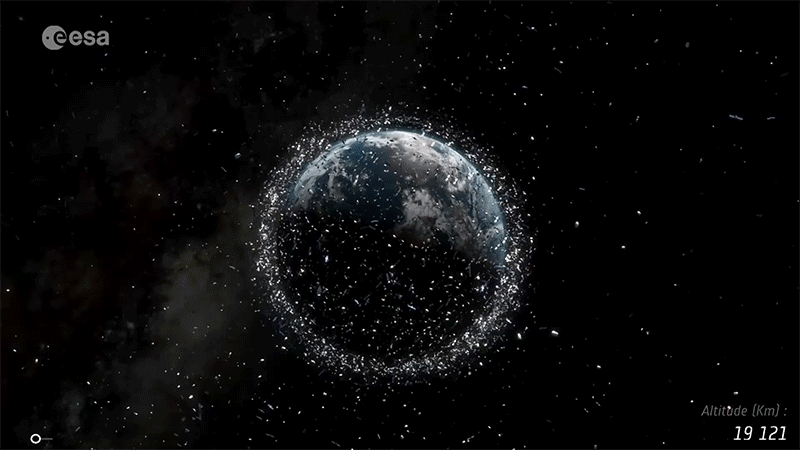 Earth is surrounded by a cloud of space debris.