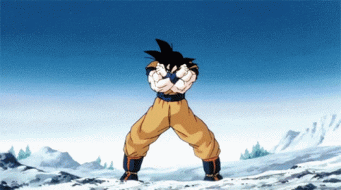 Gif of Goku going Super Saiyan with the words "level up".