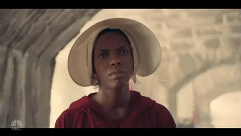 Sasheer Zamata rolling her eyes in the SNL parody skit of 'The Handmaid's Tale' Sasheer Zamata rolling her eyes in the SNL parody skit of 'The Handmaid's Tale'