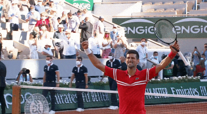 After a muted reaction to match point, Novak eventually lets out a roar
