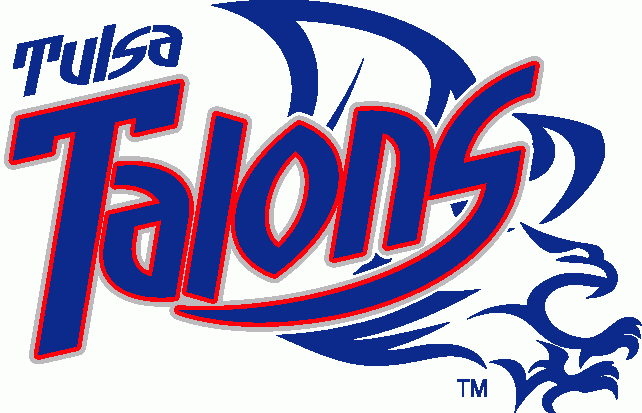 Tulsa Talons Logo Primary Logo (2010-2011) - A blue bird next to Talons in blue and red SportsLogos.Net