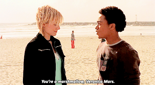 Wallace saying to Veronica "You're a marshmallow, Veronica Mars."