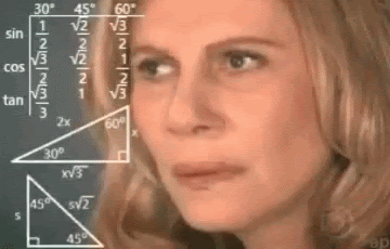 gif of a woman looking confused while math and geometry symbols flash across the screen