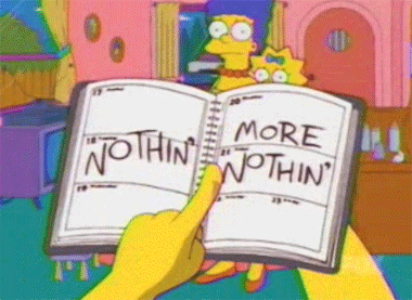Gifje van Homer Simpson die door zijn agenda bladert. Er staat 'niets te doen in'.