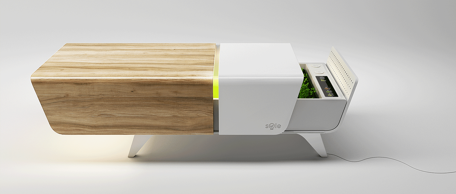 Smart coffee table that grows food with minimal fuss