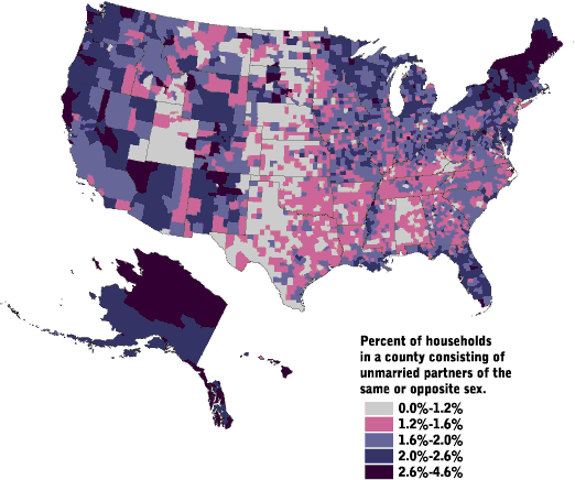 A color scheme that looks okay when on paper (going from grey, pink, etc. to purple), but it looks messy and hard to read when applied to a choropleth map of the United States.