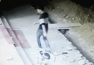 Drunk guy staggers on stairs and falls into trench - CrazyGif.com