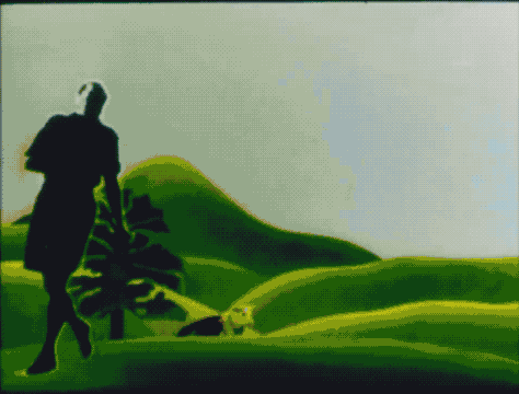 GIF of man leaping, with his silhouette paused in mid leap in different colours