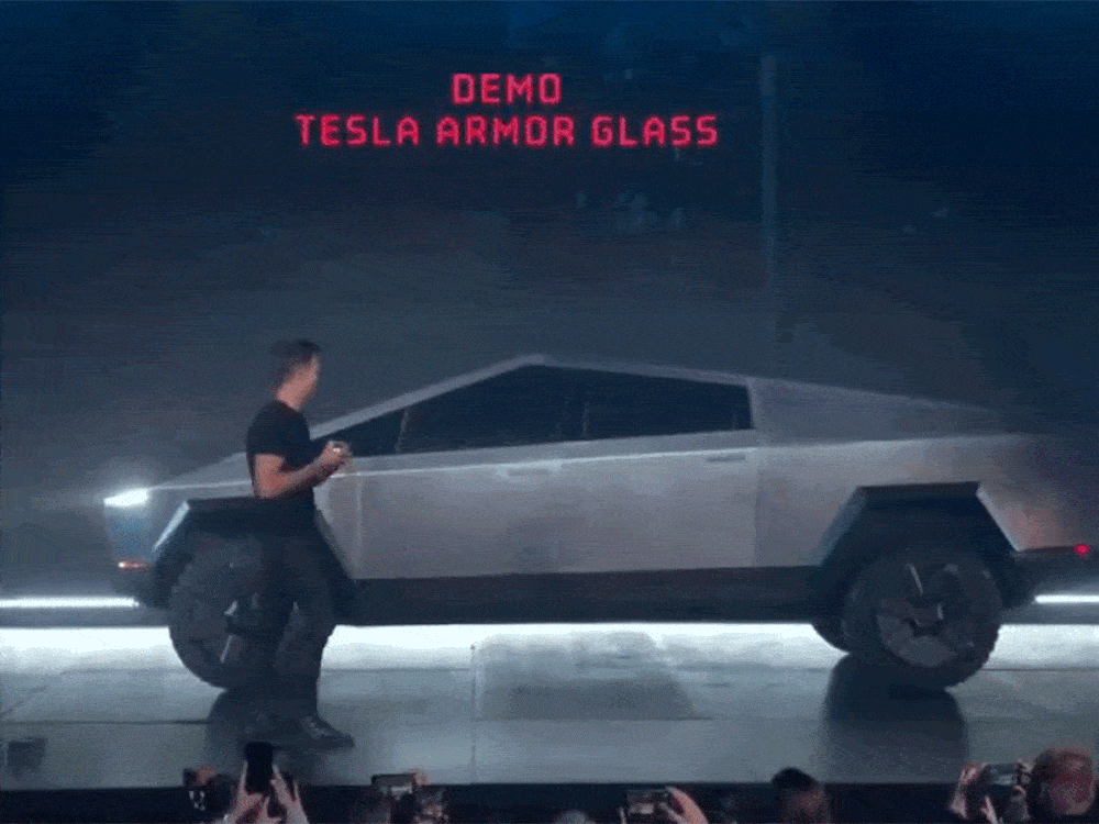 Oops! Elon Musk stunned by armoured glass windows shattering in live Tesla  Cybertruck demo | National Post