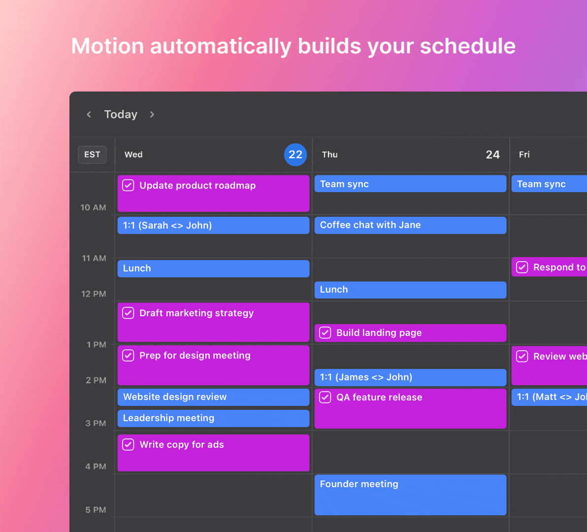 Animation showing events being rescheduled automatically on calendar