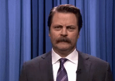Nick Offerman points to his eyes, and then points at you. Because he sees you.