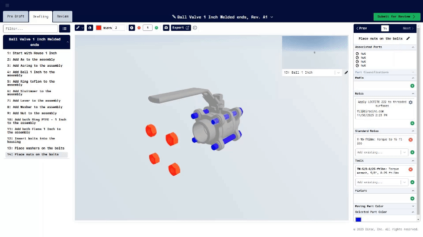 Demo GIF of BuildOS, the automated work instruction platform built by Dirac, Inc.