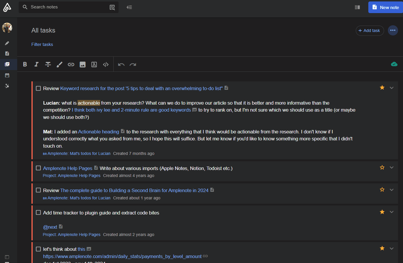 A GIF with an example of how I filter for tasks in Amplenote. In this filter, I filtered for tasks that had the “@coding”, “@next”, and “@medium energy” tags, and lowered a list of 31 tasks down to 1. A GIF with an example of how I filter for tasks in Amplenote. In this filter, I filtered for tasks that had the “@coding”, “@next”, and “@medium energy” tags, and lowered a list of 31 tasks down to 1.