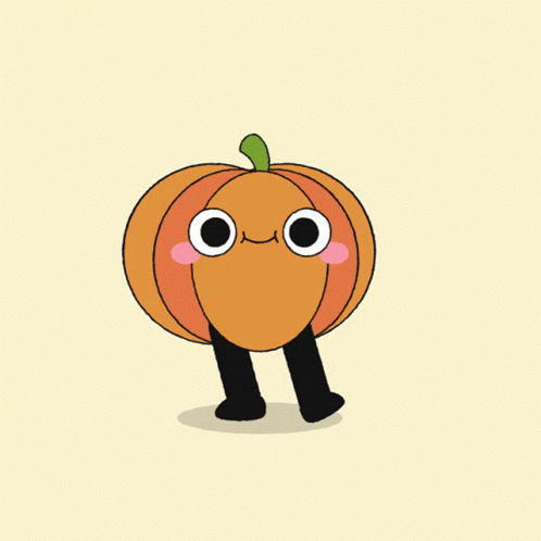 A gif of a pumpkin with legs and eyes dancing in place