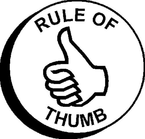 Black and white clip art shows a circle containing a thumbs-up hand and the words “RULE OF THUMB.” 