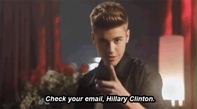 Justin Bieber saying check your email Hilary Clinton