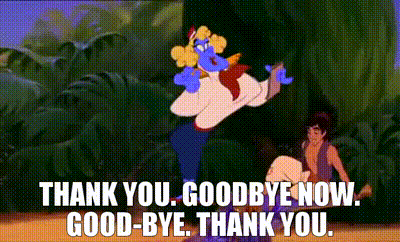 YARN | Thank you. Goodbye now. Good-bye. Thank you. | Aladdin (1992) |  Video clips by quotes | b75efedb | 紗