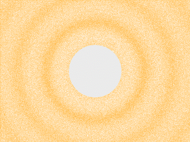 a gif of a gray circle pulsates in the center of orange sound waves, rippling out from the pulsating center in endless repetition