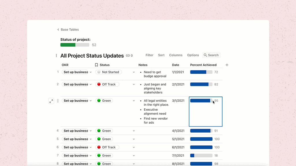 Launched: Progress bar column type and more features for project trackers -  News from Coda - Coda Maker Community