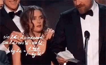 gif of women looking confused while math problems flash in the air around her head