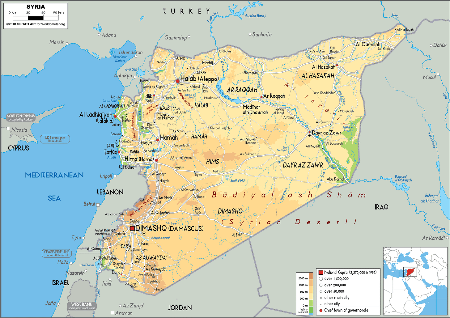 Syria Map (Physical) - Worldometer