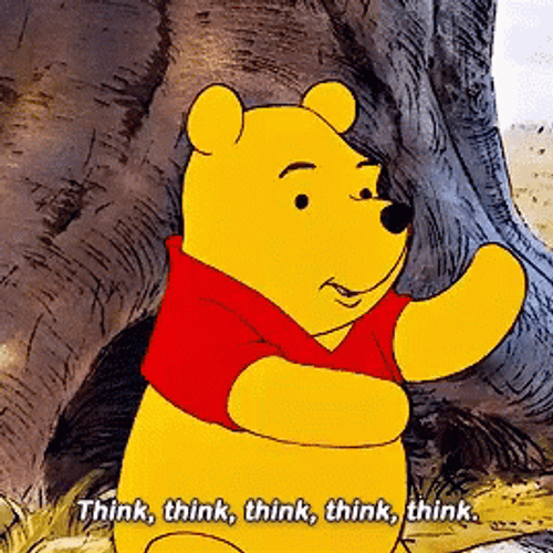 Winnie the Pooh touching his head and saying "Think think think think think." Thinking GIFs | GIFDB.com