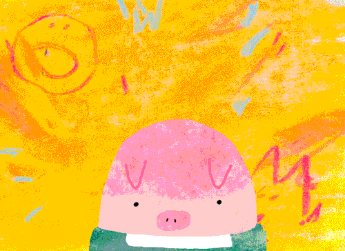 This may contain: a drawing of a pig wearing a green shirt and pink hat with numbers coming out of it