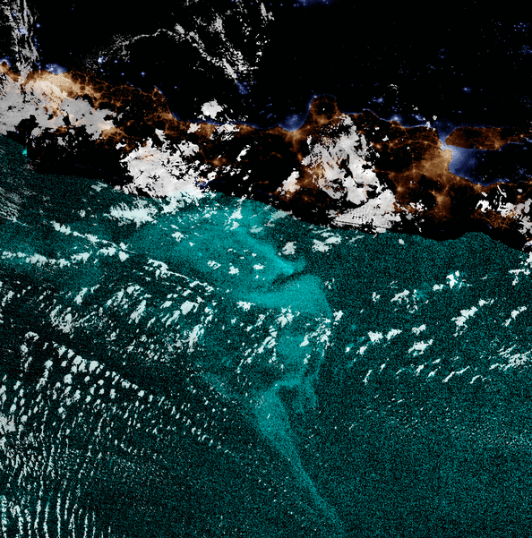 Looping images of a milky sea captured through satellite imagery Looping images of a milky sea captured through satellite imagery