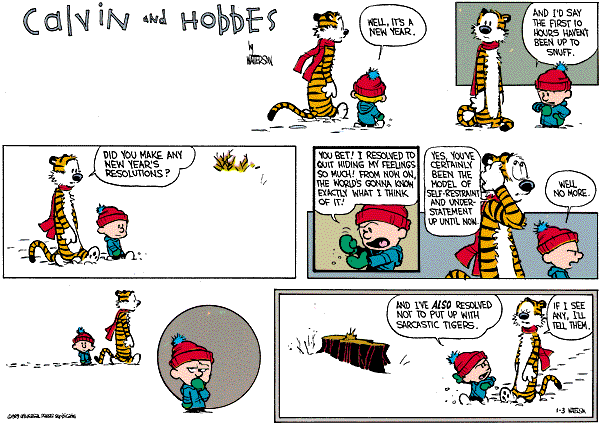 Calvin and Hobbes Comic strips: Calvin - New year resolution - 2