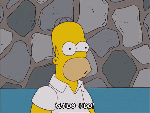 Gif dai Simpson, con Homer che esulta tirando su le braccia. In sovrimpressione la scritta WHOO-HOO!